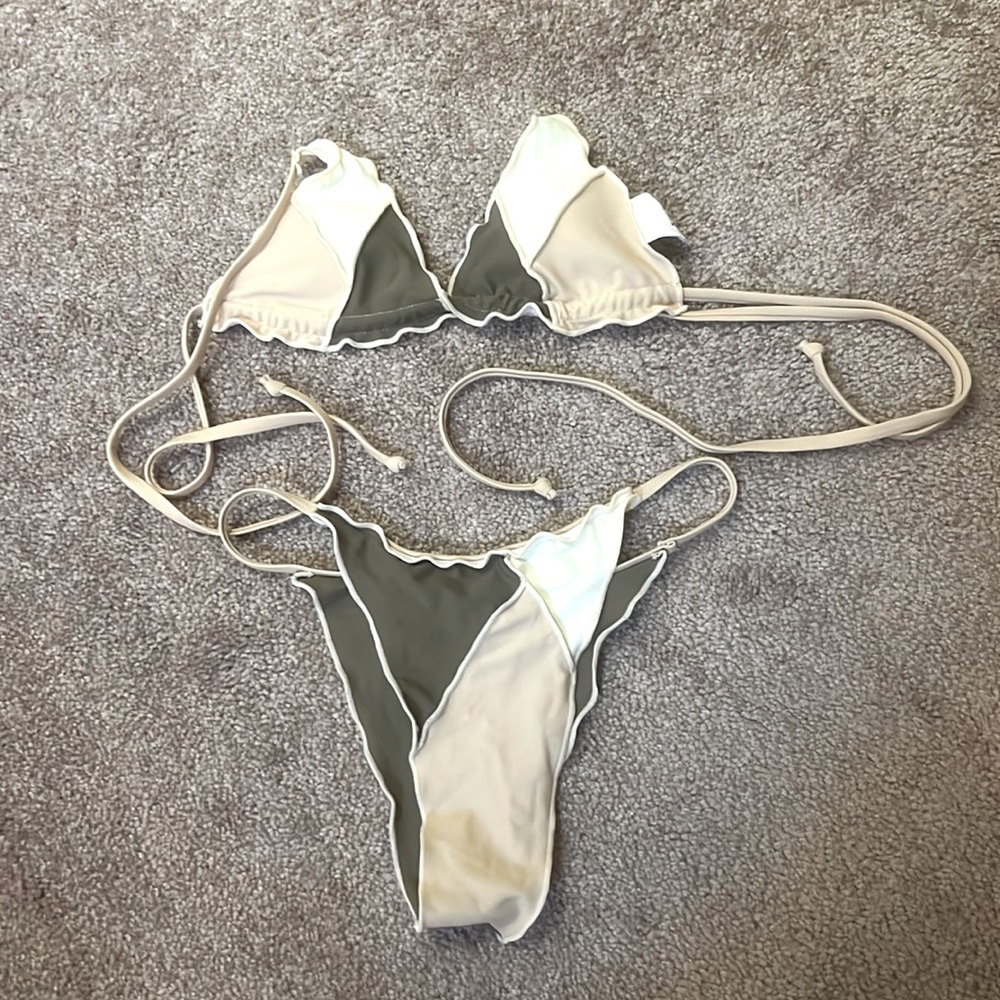 New shein green white tan bikini xs